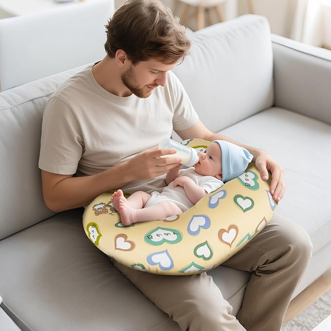 Nursing Pillow Cover, Soft Breathable Cotton, Fits Standard Breastfeeding Pillows, Nursing Pillowcase Removable Washable & Hypoallergenic for Newborn Baby Girls & Boys,Cover Only (1 Pcs, Love)