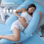 Momcozy Pregnancy Pillow with Cooling Cover, Dreamlign U Pro Maternity Pillow with Adjustable Leg Pillow - Support for Back, HIPS, Belly, Legs for Pregnant Women, 50-72 Inch, Bule