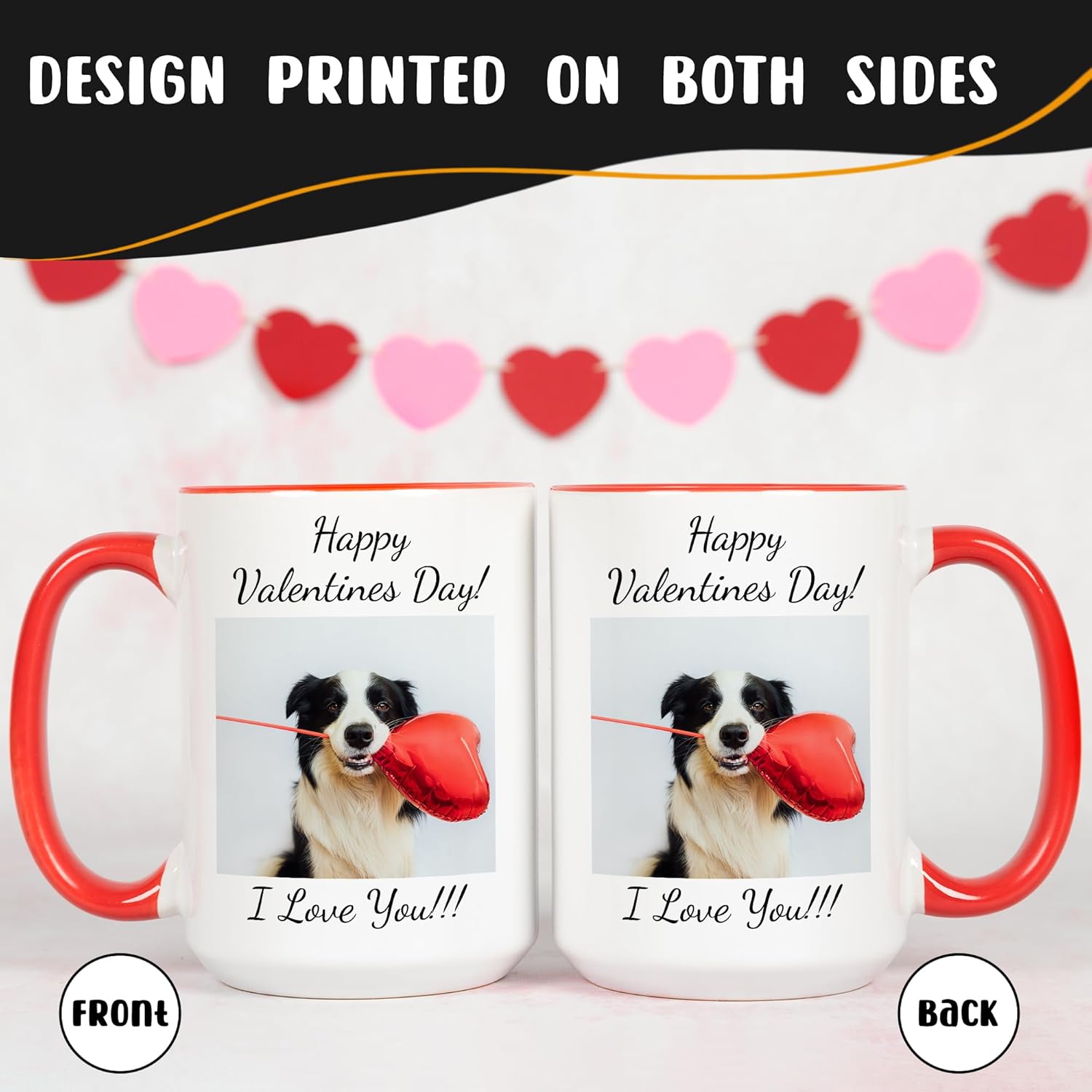 Personalized Coffee Mug 15 Oz, Custom Picture Text or Logo Ceramic Mug, Customized Gift for Men & Women, Taza Personalizada with Photo and Words, Customizable Large Tea Cup | White - Red