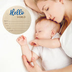 Baby Announcement Sign, 5.9 Inch Wooden Hello World Newborn Signs, Birth Announcement Sign, Baby Shower Hospital Nursery for Newborn Boys and Girls (Blue,Pen)