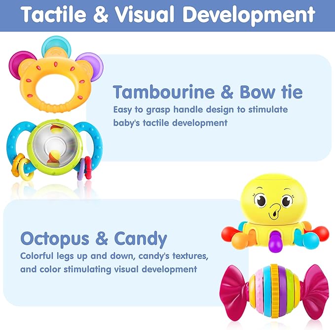 iPlay, iLearn 10pcs Baby Rattles Toys Set, Infant Grab Shake Rattle, Easy Hold Sensory Teether, Babies Development Learning Music Toy, Newborn Shower Birthday Gift 1 2 3 4 5 6 7 9 10 12 Month Boy Girl