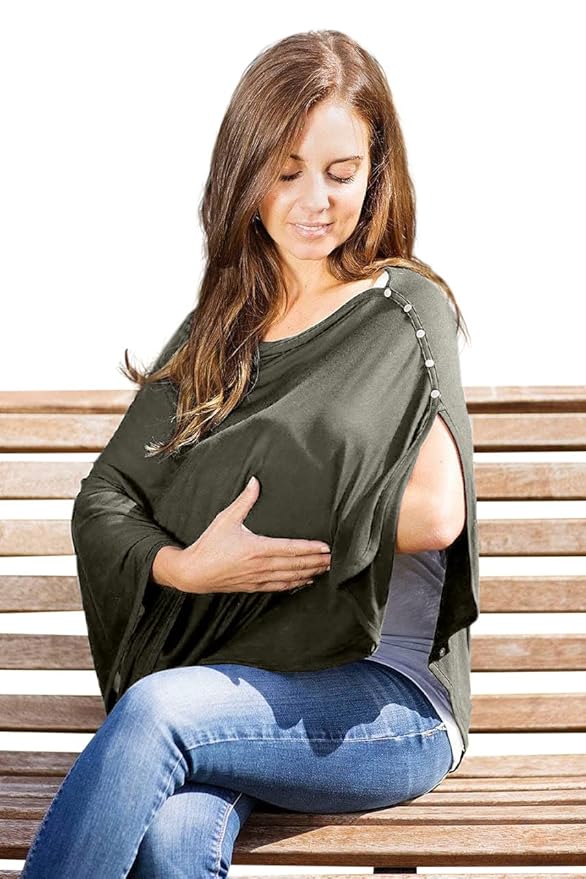 Byrd & Blume Maternity Nursing Cover Breathable Lightweight Breastfeeding Cover Wrap Shawl Scarf Poncho Full 360 (Olive, One size)
