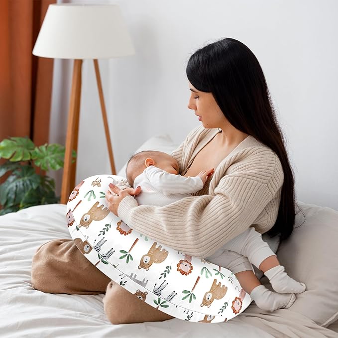 Nursing Pillow Cover, Removable Nursing Covers for Breastfeeding Pillows, Stretchy and Soft Fit for Baby Girls Boys Newborn, Animal (Only Cover)
