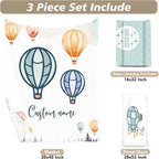 Personalized Baby Crib Bedding Set, Custom Name Hot Air Balloon Theme Nursery Bedding Set 3 Pcs, Baby Blanket Fitted Crib Sheet Changing Pad Cover, Personalized Nursery Decor Gift for Newborns Boys