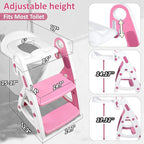 Primlect Potty Training Seat, 2-in-1 Toddler Toilet Seat with Step Stool, Ultra-Stable Potty Chair Attachment, Adjustable Seat and Step Ladder, Non-Slip Design, Splash Guard for Boys and Girls(Pink)