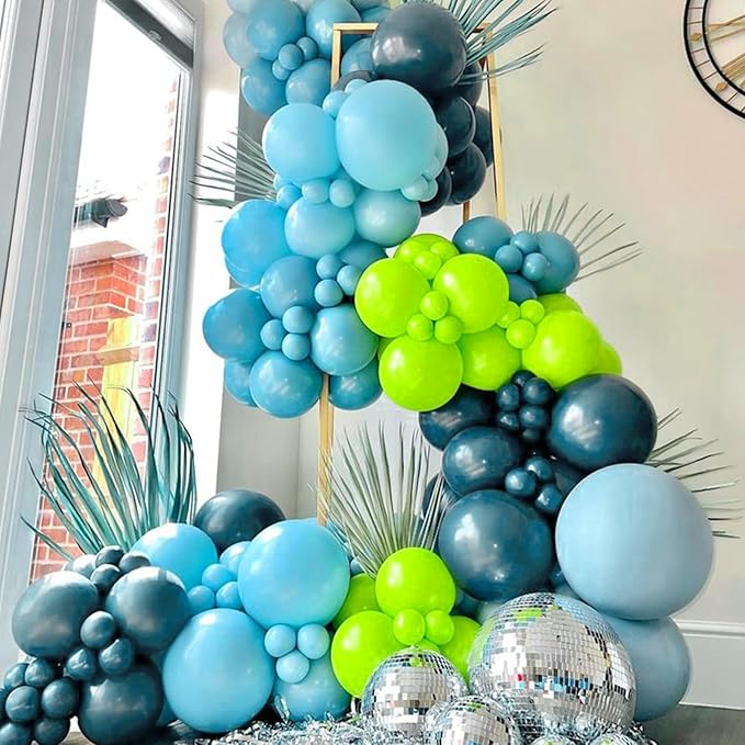 RUBFAC 129pcs Blue Green Balloons Different Sizes 18 12 10 5 Inch for Garland Arch, Green Blue Balloons for Birthday Baby Shower Gender Reveal Wedding Party Decoration