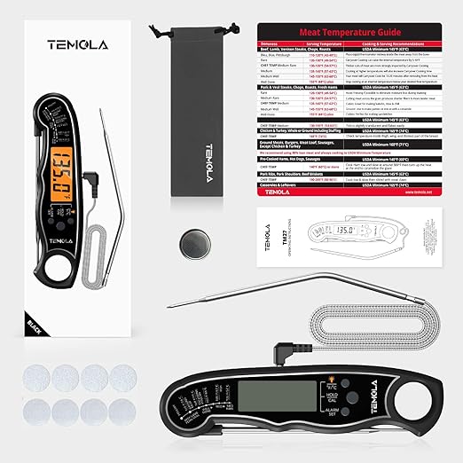TEMOLA Meat Thermometer, Instant Read Food Thermometer for Cooking, Digital Food Thermometer with LCD Backlight for Candy Fry Grill BBQ Liquids, Kitchen Oven Safe Dual Probe 2 in 1 Thermometer