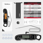 TEMOLA Meat Thermometer, Instant Read Food Thermometer for Cooking, Digital Food Thermometer with LCD Backlight for Candy Fry Grill BBQ Liquids, Kitchen Oven Safe Dual Probe 2 in 1 Thermometer