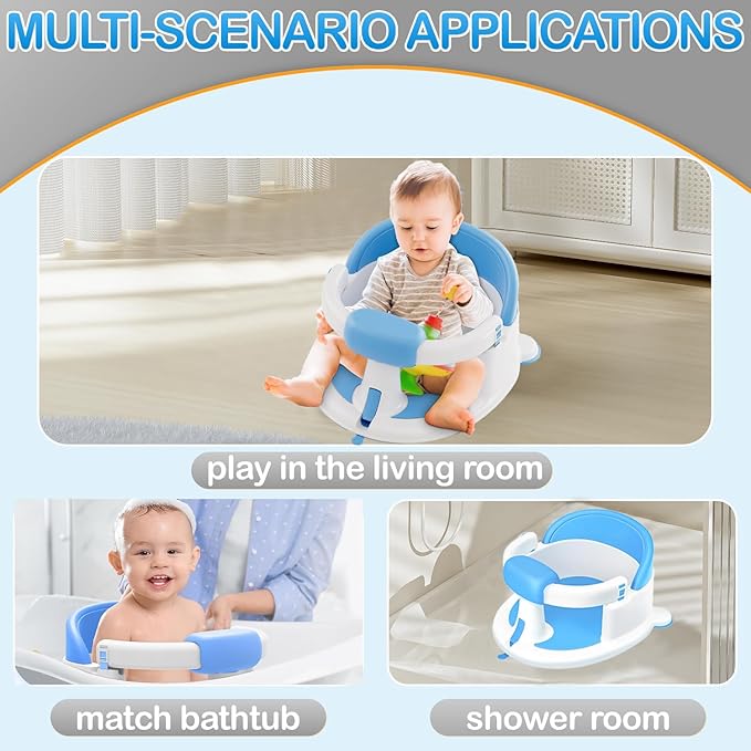 Baby Bath Seat for Babies 6 Months & up, Non-Slip Toddler Bath Seats for Babies Sitting Up,Safe Infant & Newborn Baby Bath Chair Support for Bathtub/Living Room/Shower Room, Blue