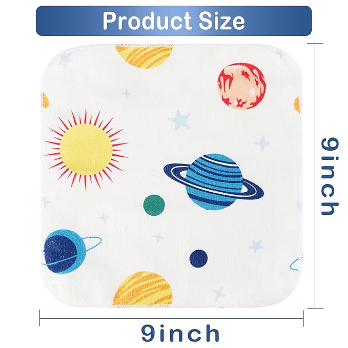 softan Baby Washcloths, 24Pack Baby Wash Cloths Extra Soft & Ultra Absorbent, Baby Towels Face Towel Unisex for Boys Girls Face & Body, Washclothes Gentle on Sensitive Skin, 9''x 9''Blue Planet