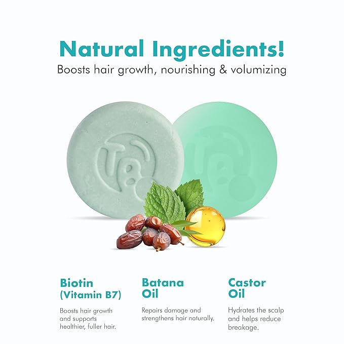 Castor Oil Shampoo & Conditioner Bar Set Bundle – With Peppermint Essential Oils & Biotin – Nourishing, Volumizing & Strengthening – Plastic-Free, Frizz Control – 7.8oz