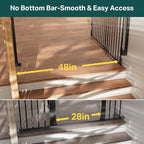 Cumbor 31.6-48" No Bottom Bar Baby Gate for Stairs, 2-in-1 Auto Close Dog Gate Indoor, Hardware Mounted Pet Gate for Doorways with Large Walk Thru Door, Child-Proof Safety Gate for Kids (Black)
