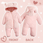 JiAmy Baby Snowsuit Newborn Winter Clothes Coat Romper Windproof Fleece Hat Zipper Baby Bear Outfit