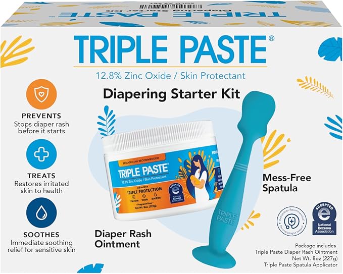 Triple Paste Diaper Rash Cream and Spatula Bundle - 8 oz Zinc Oxide Ointment and Spatula Treatment, Soothe and Prevent Rash with a Pediatrician-Recommended Hypoallergenic Formula