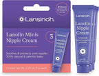 Lansinoh Lanolin Nipple Cream Safe for Breastfeeding Baby, Breastfeeding Essentials, 3 Mini Tubes, Each 0.25 Ounces