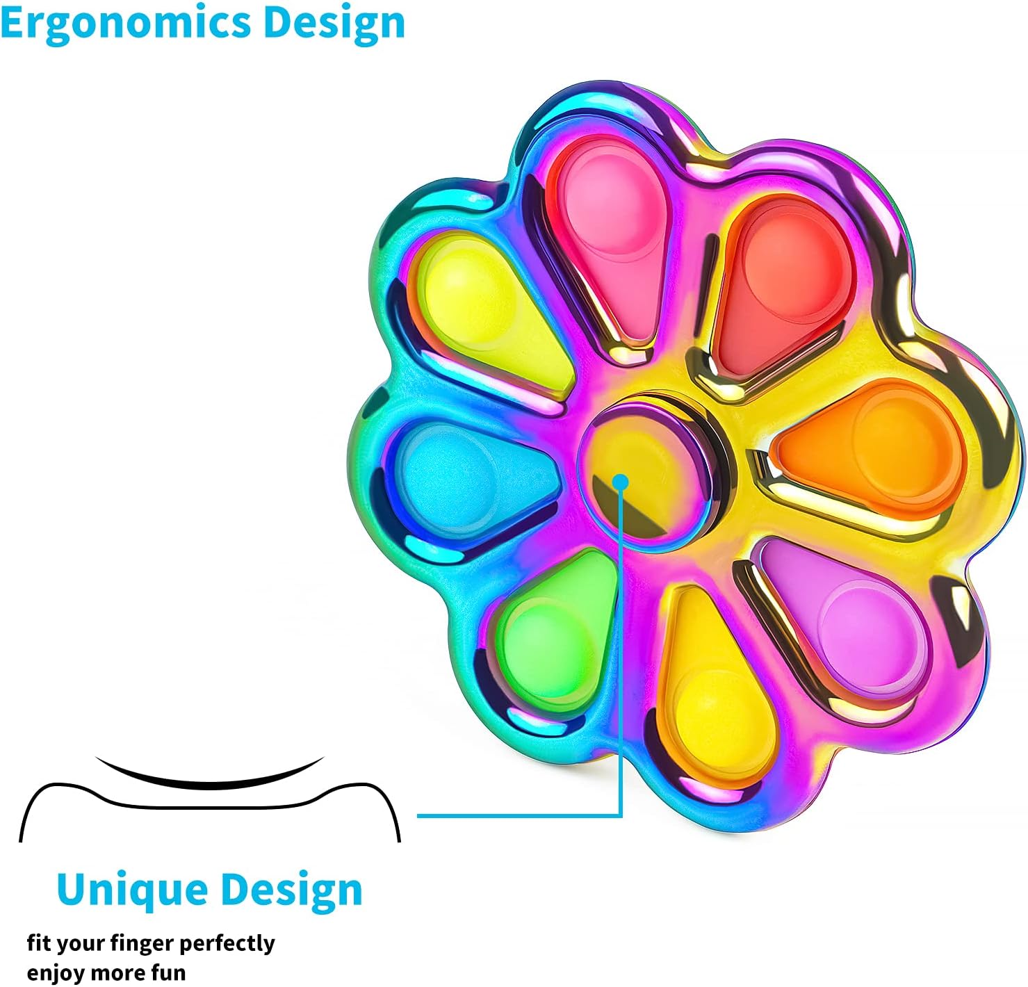 Metal Fidget Spinner, Push Popping Bubble Fidgets Sensory Toys, Party Favors for Kids 3-12, Toy for Adult Anxiety Relief, Gifts for Autistic Boys (Flower)