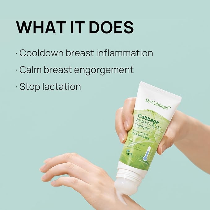 Dr.Cabbage+ Cabbage Breast Cream 3.38 Oz with Special Cooling Ball applicator | For Engorgement, Mastitis, Stop Lactation | Trusted by Korea Mother, Breastfeeding Essencial