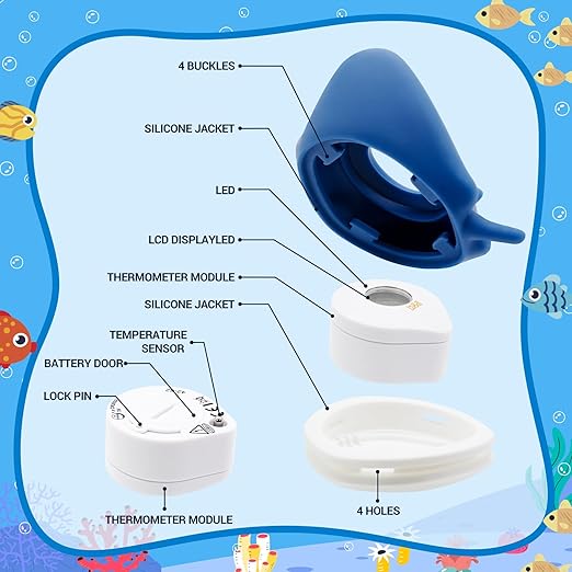 b&h Silicone Baby Bath Thermometer - Safety Digital Infant Bathtub Temperature Thermometer, Color-Coded Display, Quick-Read, Detachable Silicone Jacket, Dishwasher Safe, Temperature Toy (Manta Ray)