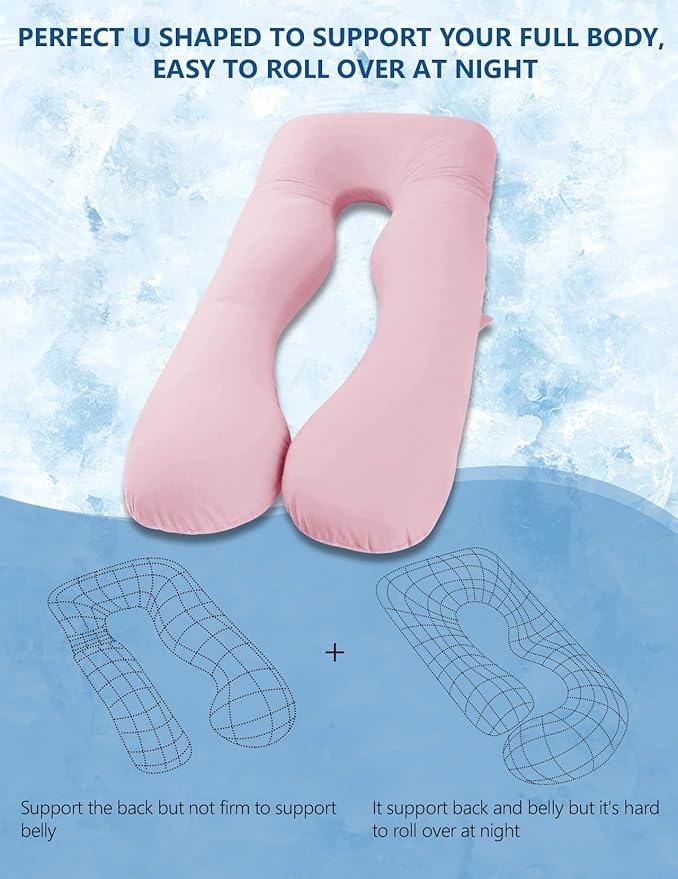 Meiz Pregnancy Pillows, Pregnancy Pillows for Sleeping, Pregnancy Body Pillow Cooling, Maternity Pillow for Pregnant Woman with Cooling Jersey Cover, Pink