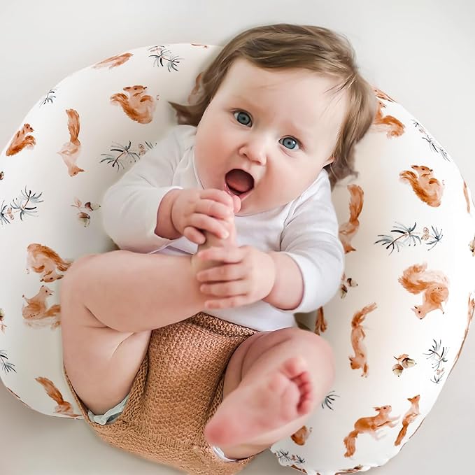 GRSSDER Nursing Pillow Cover Stretchy Minky Removable Nursing Covers for Breastfeeding Pillows, Ultra Soft Comfortable Slipcover for Boy and Girls, Stylish Pretty Squirrel