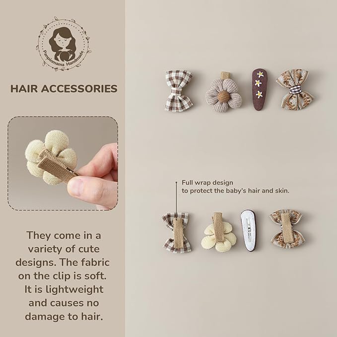 Baby Girl Hair Clips Set 20Pcs Tiny 2" Toddler Hair Bows Fully Covered Barrettes Clips for Babies Kids Small Hair Accessories
