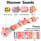 Infant Baby Musical Stuffed Animal Activity Soft Toys with Multi-Sensory Crinkle, Rattle and Textures for 0-3-6-12 Months Developmental Toys, Caterpillar, Pink