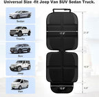 Car Seat Protector, 2 Pack Baby CarSeat Protector with Mesh Pockets & Non-Slip Backing 600D Durable Seat Cover Under Baby Child Car Seat, (Black, Standard)