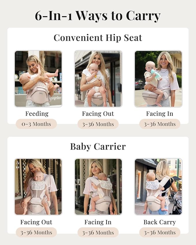 Baby Carrier Pro, MOMTORY Safety-Certified 6-in-1 Ultra Storage Baby Carrier Newborn to Toddler, Front & Back Baby Holder Carrier with Hip Seat, Soft Pink