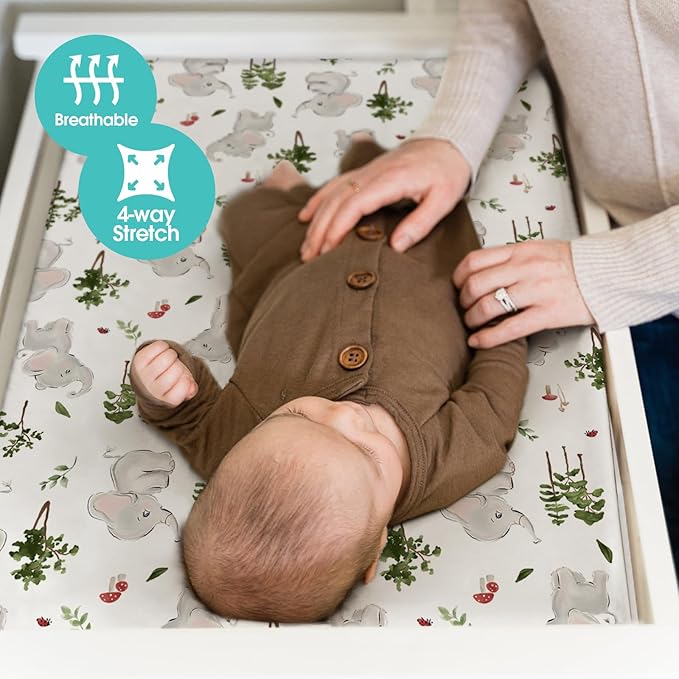 BROLEX Changing Pad Covers for Baby: Boy Girls Ultra Stretchy Soft 2 Pack, Elephants Bears