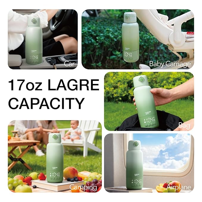 Portable Bottle Warmer for Travel, 17OZ Baby Bottle Warmer On The Go with 100W Fast Heating, Super Fast Charging (Full in 1.5H), Accurate Temp Control, Travel Portable Milk Warmer for BabyMilk