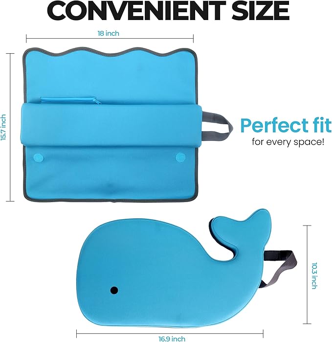Whale Baby Bath Kneeler and Elbow Rest Set – Extra Thick Padded Cushion – Waterproof Non-Slip Mat with Storage Pockets – Bathtime Safety – Baby Shower or Registry Gift for Moms and Dads (Blue)