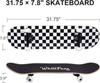 WhiteFang Skateboards for Beginners, Complete Skateboard 31 x 7.88, 7 Layer Canadian Maple Double Kick Concave Standard and Tricks Skateboards for Kids and Beginners
