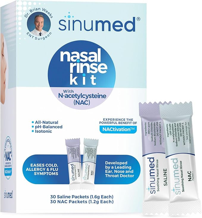 Sinus Rinse, 60PK Refill Nasal Rinse Packets with NAC and Saline, Helps with Allergy, Congestion, Cold Symptoms