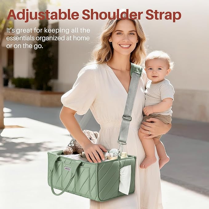 Baby Diaper Caddy - Nursery Storage Bin and Car Organizer for Diapers and Baby Wipes, Multi-Functional Organizer Baby Essentials, Baby Shower Gifts Basket