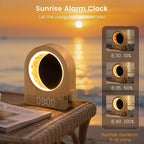 Sunrise Alarm Clock, White Noise Machine & Meteor Moonlight - 10 Soothing Sounds, Dual Alarms, 30/60/90min Timer, Easy Snooze - Bedroom Gift for Insomnia Adults/Women - Wood