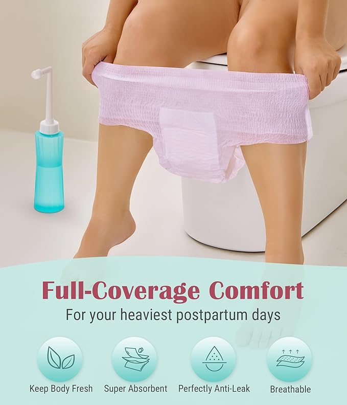 Postpartum Essentials Recovery Kit for Labor & Delivery – Nursing Pads, Peri Bottle, Ice Pack Pad, Postpartum Underwear, Disposable Bed Pads, Perineal Foam, 55 Piece Gift Set