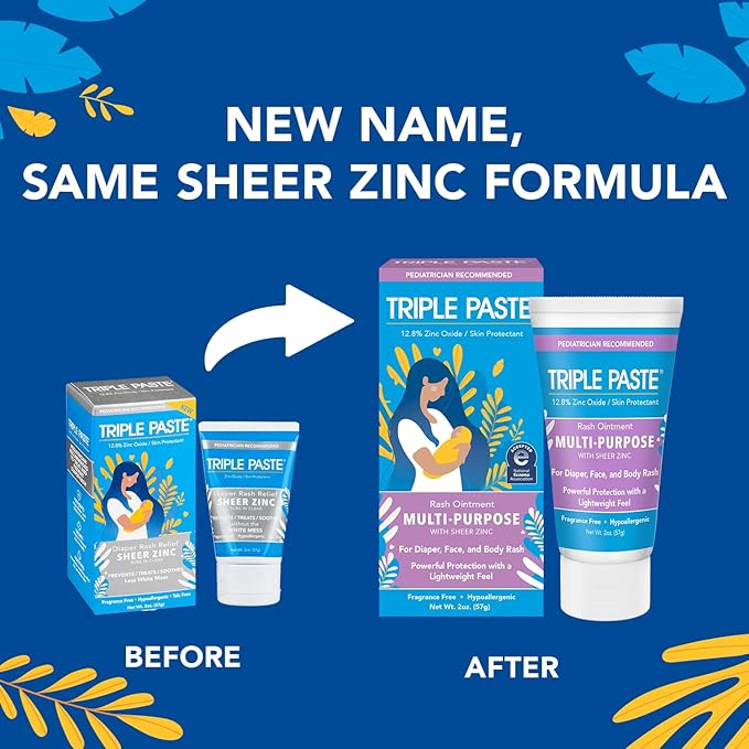 Triple Paste Multi-Purpose Baby Healing Ointment, 2 oz Tube, Diaper Rash Cream and Skin Protectant for Hands, Face and Bottom Treats, Soothes and Prevents with Zinc Oxide (Packaging May Vary)
