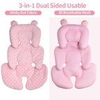 3in1 Reversible Carseat Head Body Support Newborn,3D Minnky Infant Car Seat Insert,Extra Soft Breathable Baby Car Seat Pillow Cushion Boys Girls,fit Stroller,Bouncer,Swing(Pink)