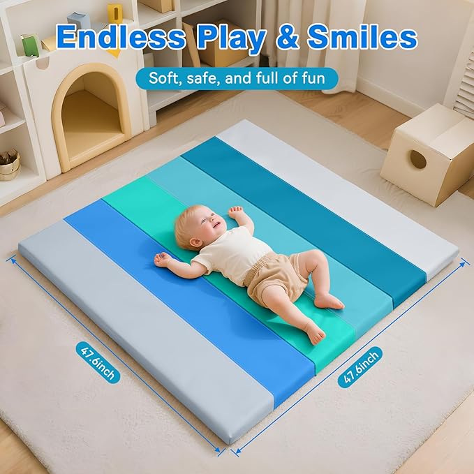 Foam Baby Play Mat: PU Leather Waterproof Kids Playmat - Trifold Floor Mat - Large Play Mat for Playpen Thick Pad Fodable Mattress Soft Toddler Mattress Infant Cushion for Preschool (Modern)