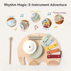 IEATFO 5-in-1 Musical Elephant Toy Set for Kids - Percussion Instruments with Xylophone, Cymbal, Guiro, Castanet & Chime | Portable Early Learning Toy, Toddler Educational Gift