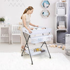 INFANS Baby Changing Table, Folding Diaper Station Portable Nursery Organizer with Safety Belt and Large Storage Racks for Newborn Baby and Infant (White)