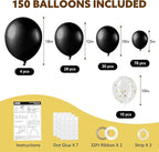 JOYIN 150 Pcs Black Balloons, Different Sizes 18 12 10 5 Inch Black Latex Balloon Arch Kit with Instruction for Birthday Party Graduation Wedding Holiday Decoration