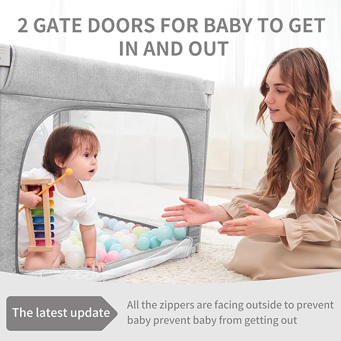 Foldable Baby Playpen, Shape & Size Adjustable Playpen for Toddler, 79x71 Large Play Pens Safety Mesh Foldable Playard for Babies, Portable Baby Fence Play Area Kids Play Pen, Grey