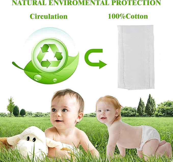 Prefold Cloth Diapers 100% Cotton, Fasoar 3Ply Washable Diapers for Babies to Toddlers Multi-Use (10-35 lbs) 10/12 Count… (10)
