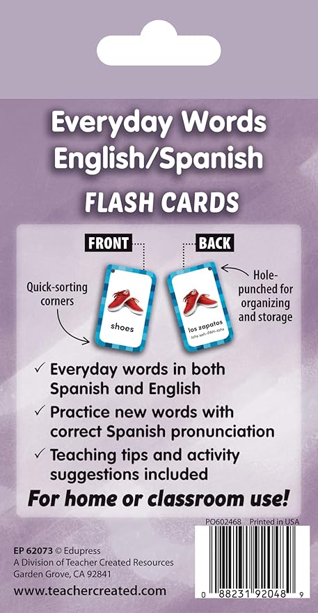Teacher Created Resources Everyday Words English/Spanish Flash Cards (EP62073), Medium