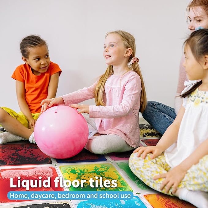 Art3d Liquid Fusion Activity Play Mat for Kids, Pack of 9 Tiles 12" X 12", Multi-Color, Round Corner