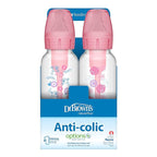 Dr. Brown's Natural Flow Anti-Colic Options+ Narrow Baby Bottle, Pink Floral, 8 oz/250 mL, with Level 1 Slow Flow Nipples, 0m+, 4 Pack