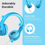 LilGadgets Connect+ Pro Wired Kids Headphones for School w/Microphone, Volume Limiting & Noise Reduction Over-Ear Headset with Cord, SharePort Technology & SoftTouch Padding, Blue Headphones for Kids
