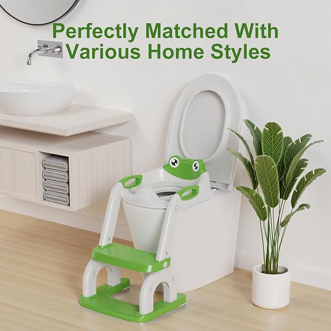 Potty Training Seat with Step Stool Ladder, Upgraded 2-in-1 Toddler Potty Training Toilet Seat with Non-Slip Step Splash Guard Handles and Waterproof Cushion, Toddler Potty Seat for Kids Boys Girls