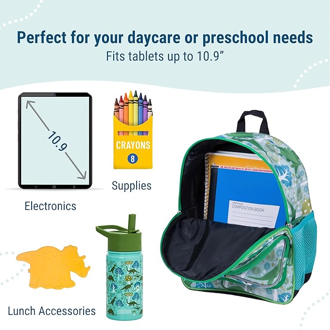 Wildkin 12-inch Kids Backpack – Padded, Adjustable, Ideal for Daycare & Travel - Dinomite Dinosaurs